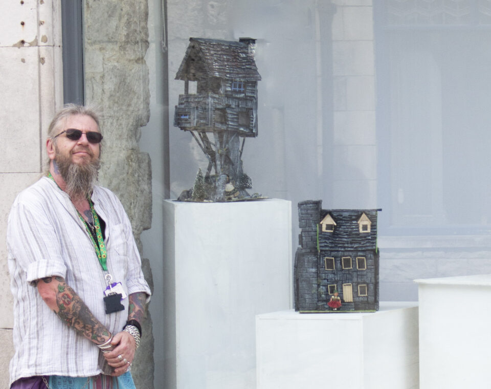 Ray Mayall outside Outpost with his models Photo Gina Bolt Ray Mayall with one of his models Photo Gina Bolt